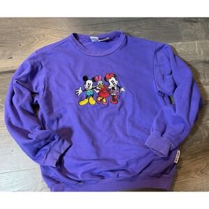 Vintage Disney Crewneck Purple Embroidered Mickey Minnie Daisy Kids Size 14